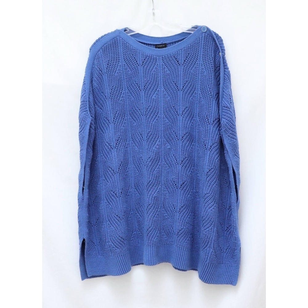 NWOT Talbots Blue Sleeveless Sweater Knit Top M L buttons new winter coastal